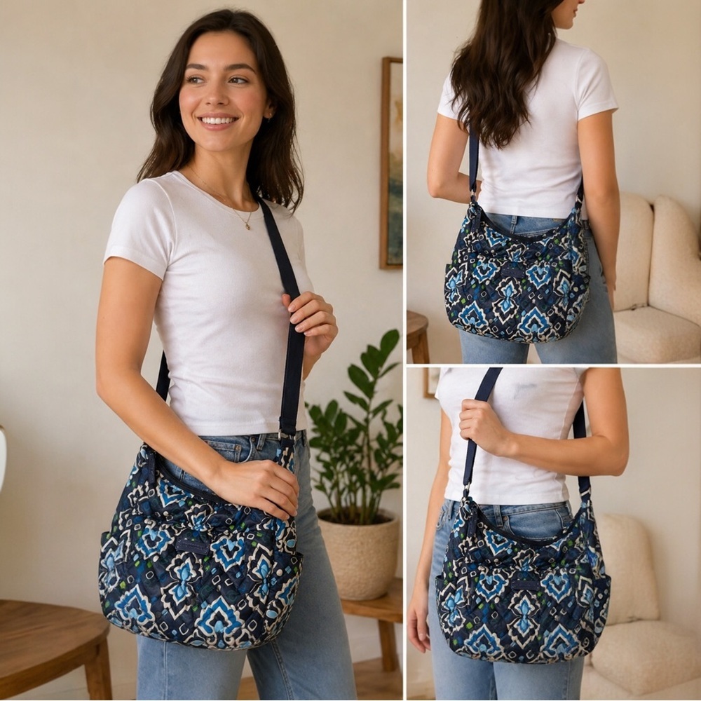 Vera Bradley Hipster Crossbody Bag Ink Blue Quilted Lightweight Retired Print